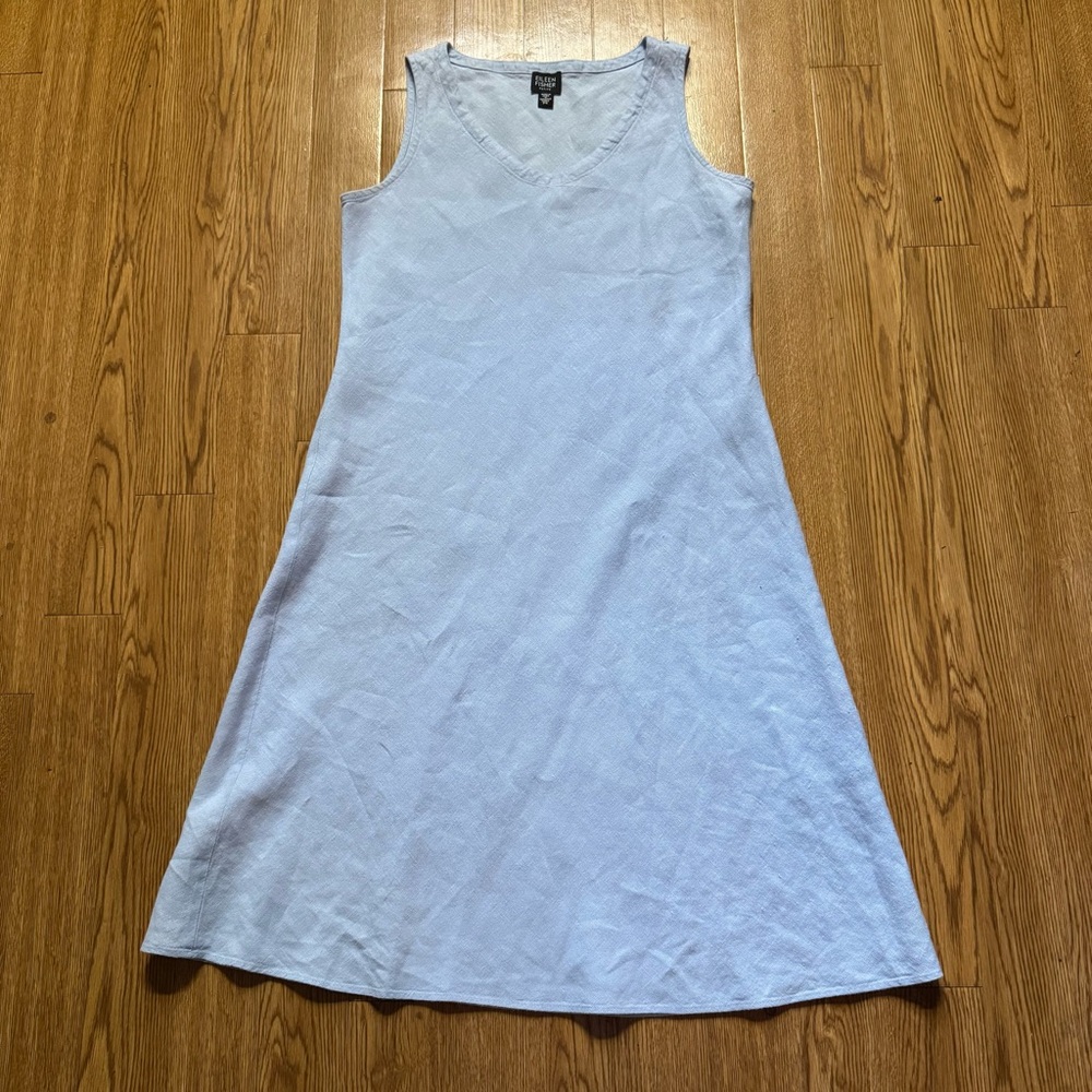 Eileen Fisher Light Blue 100% Irish Linen Shift Dress size PS